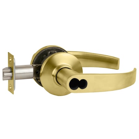 Schlage Grade 2 Tubular Lock, Entrance/Office Function, Schlage FSIC Less Core, Neptune Lever, Satin Brass F S51JD NEP 606